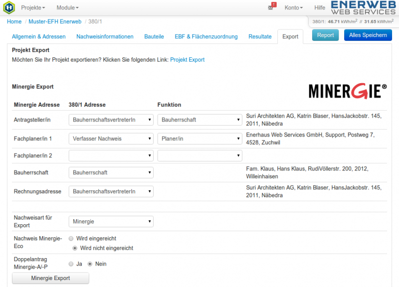 Minergie-Export Screenshot